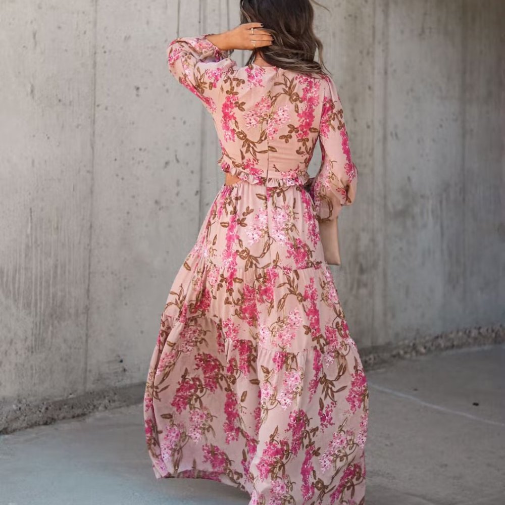 VINEYARD ROMANCE FLORAL SIDE CUTOUT MAXI DRESS - Picture 2 of 3